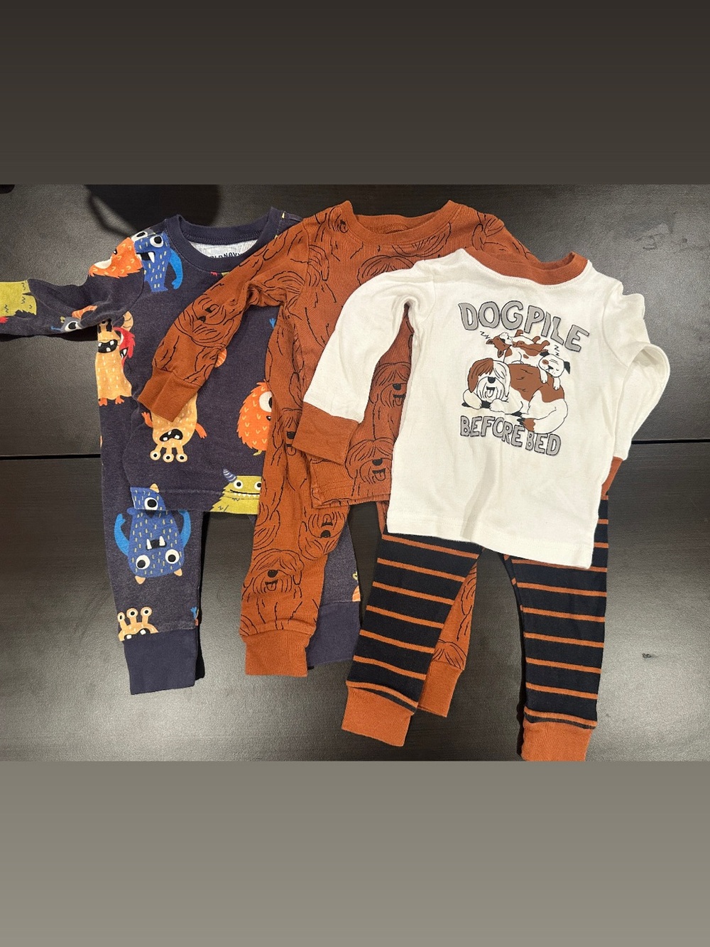 Kids 3-Piece Pajama Set - Brown, Navy & White
